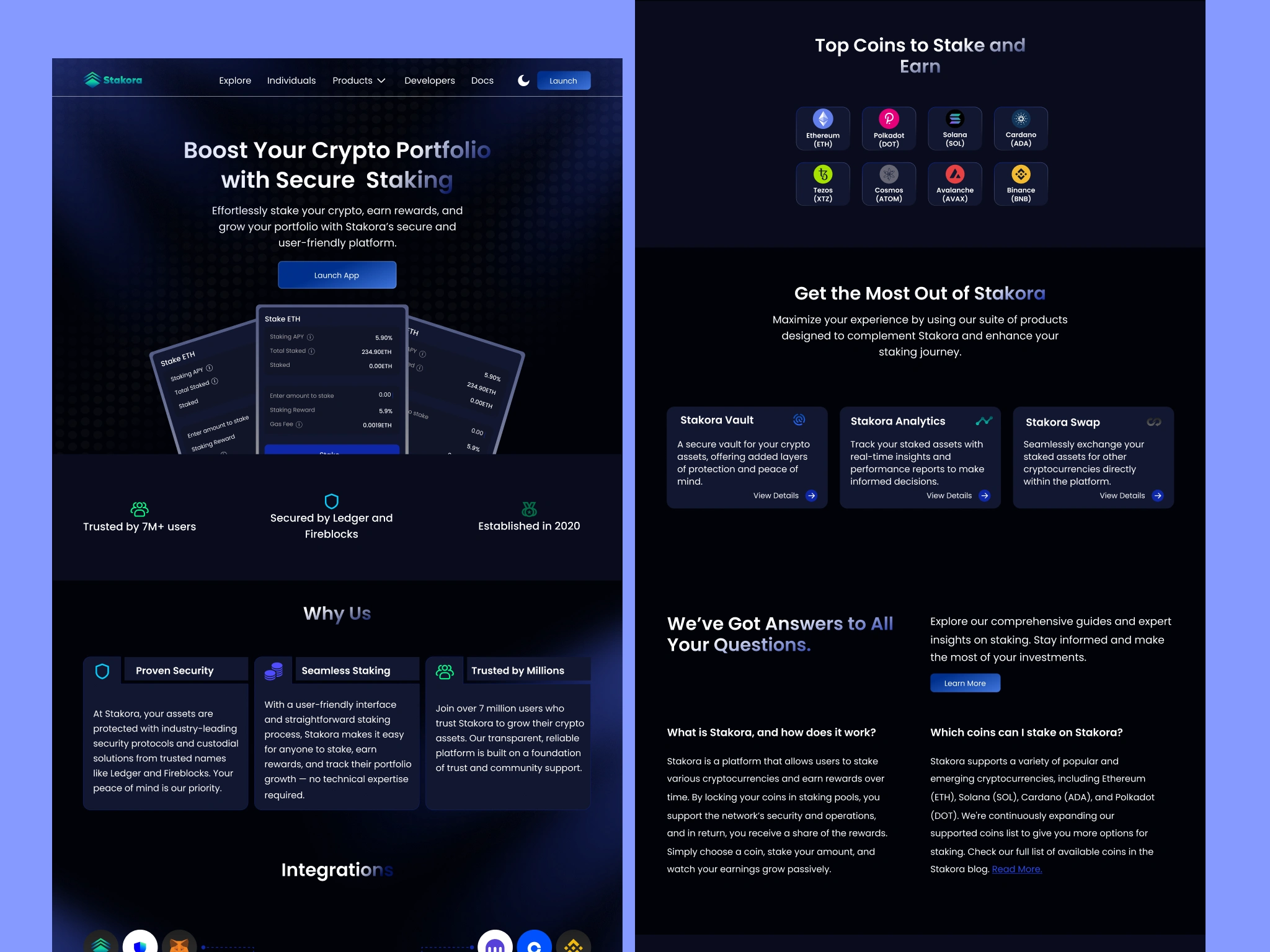 Dark Mode of Stakora Landing Page Design