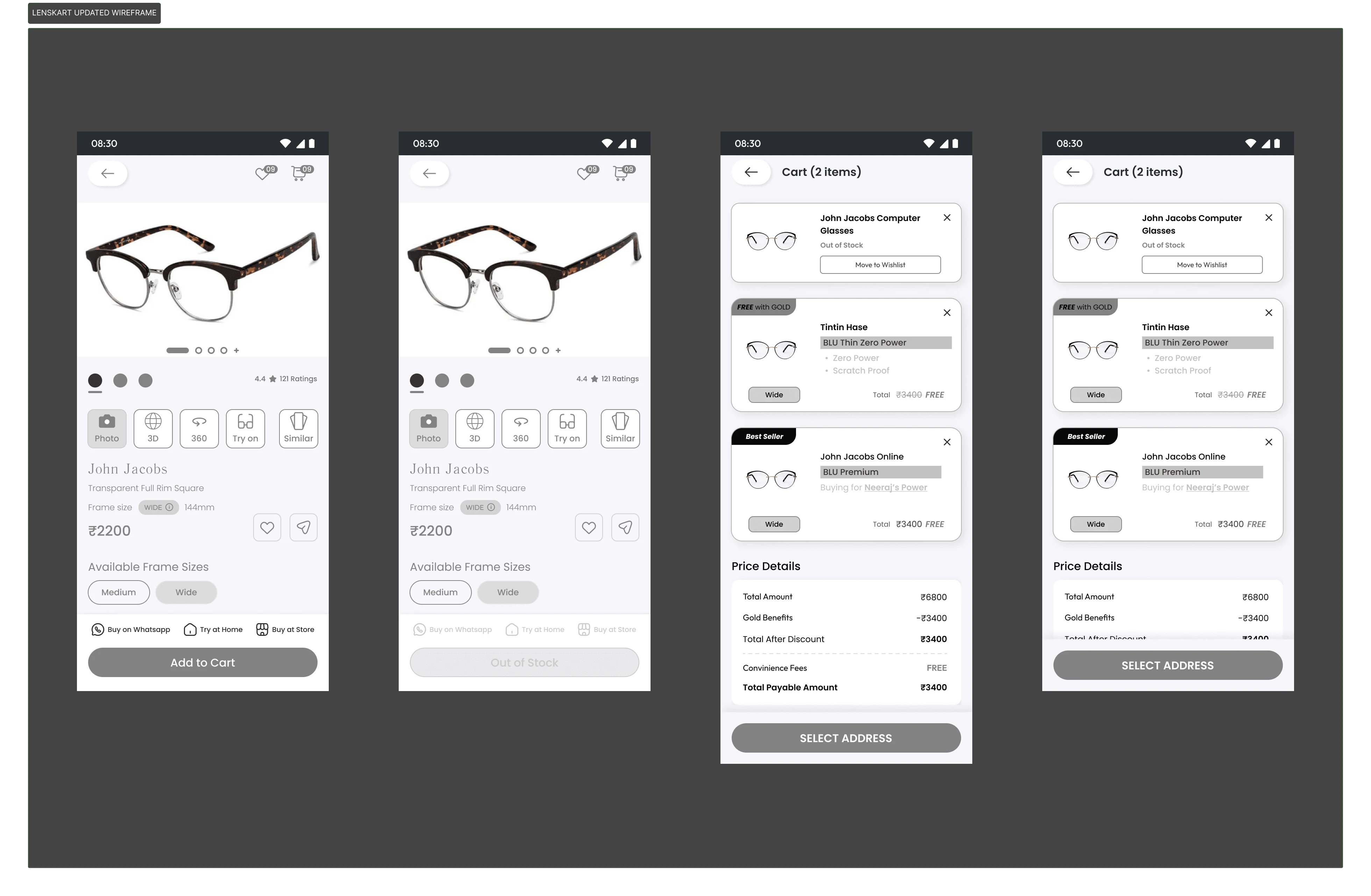 Fig 2- These Wireframes show the initial design updates I made during my research. (Image by Author)
