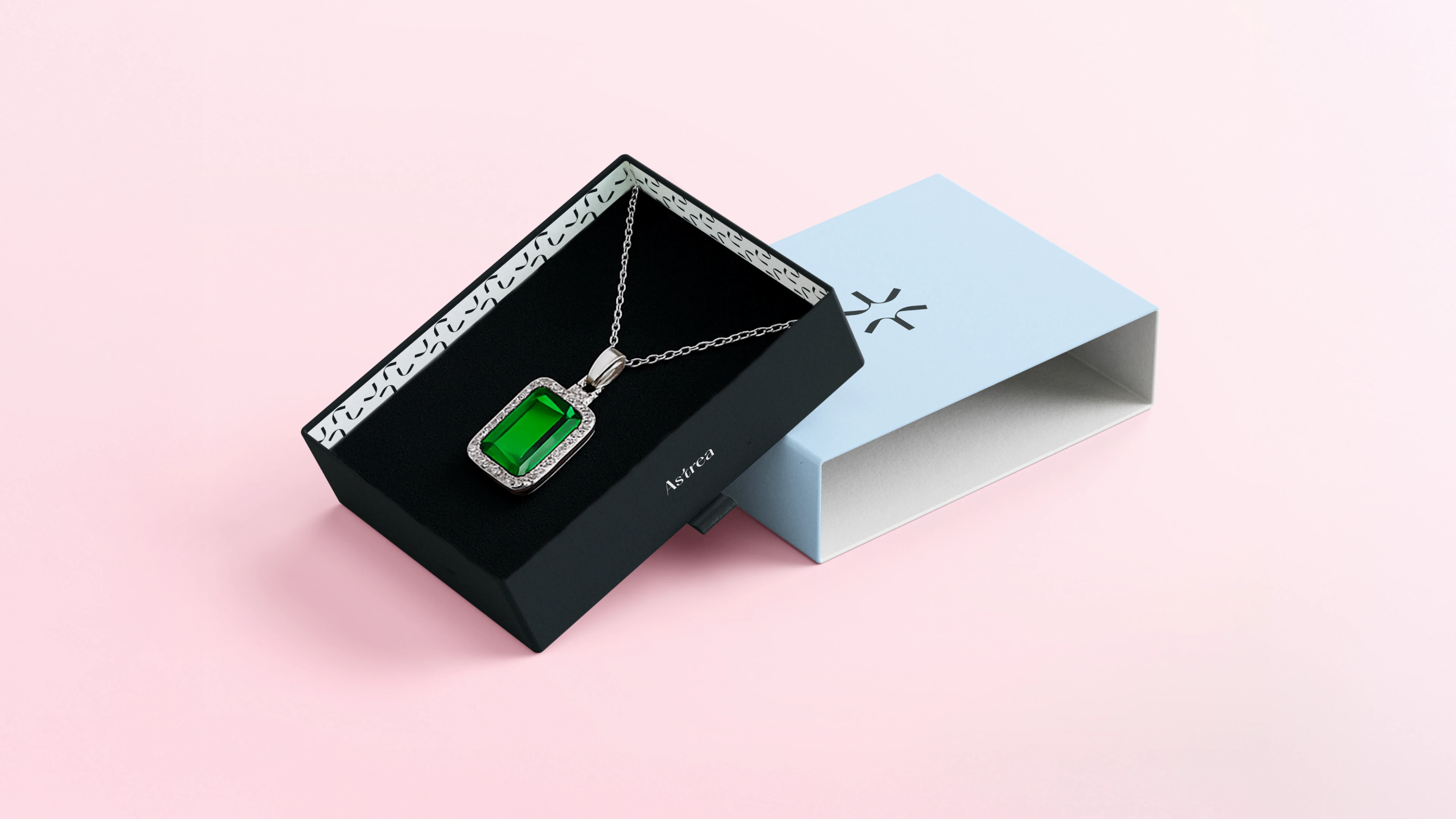 Open package view with brand patterns on the walls of the box