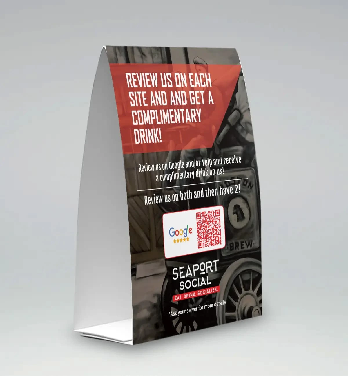 Table Tent - Layout done in InDesign and image enhancement done in Photoshop.