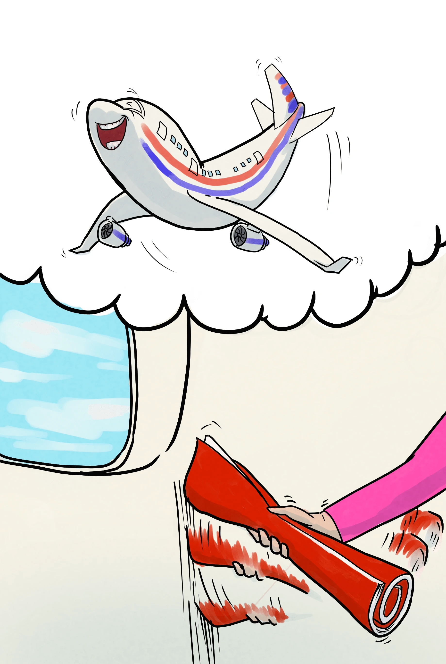 Bibi tickled the Airplane. SHe felt it rumble. The Airplane must have been laughing.