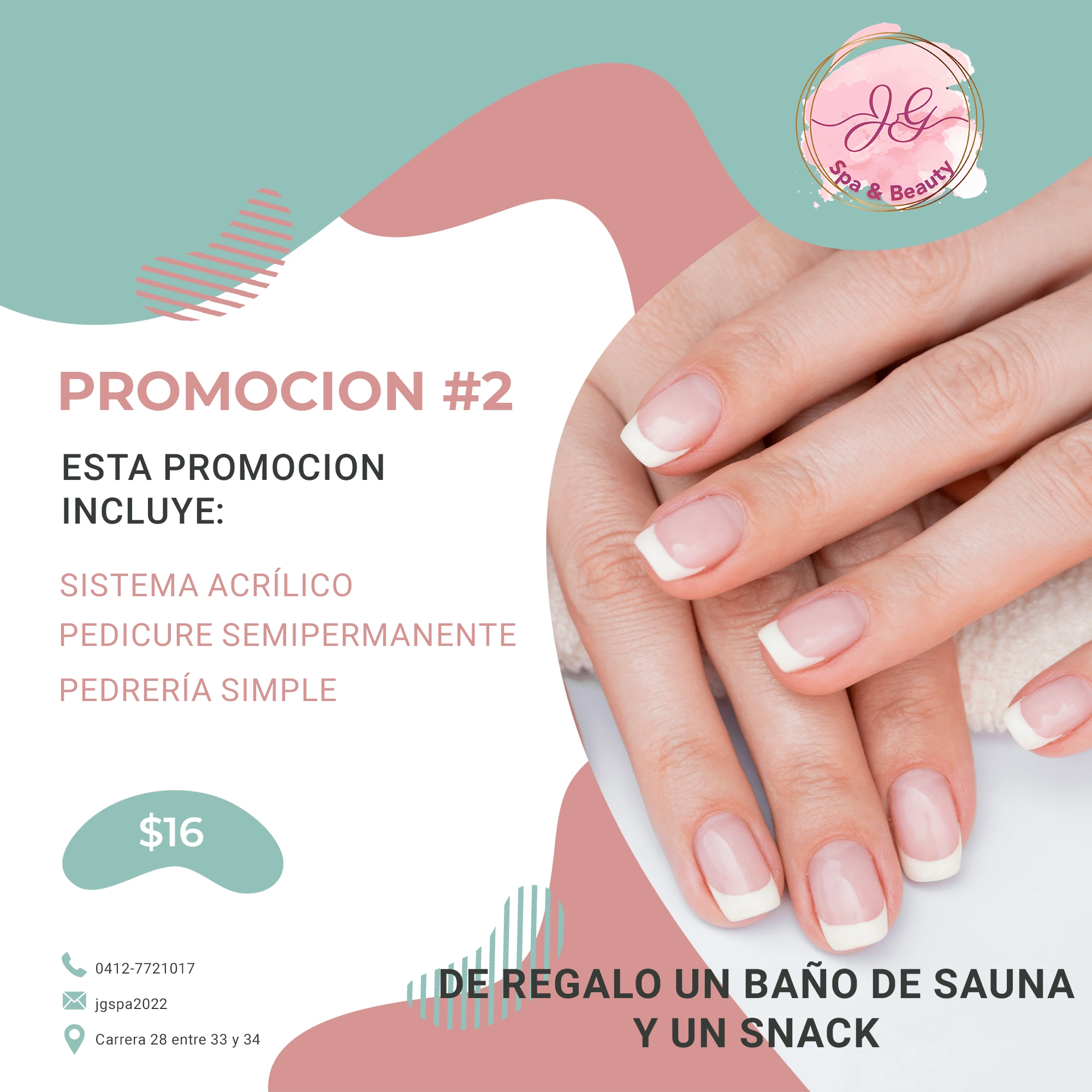 *Clean modern design in pastel tones, promoting nail and pedicure treatments with a lifestyle image to attract beauty-driven audiences*