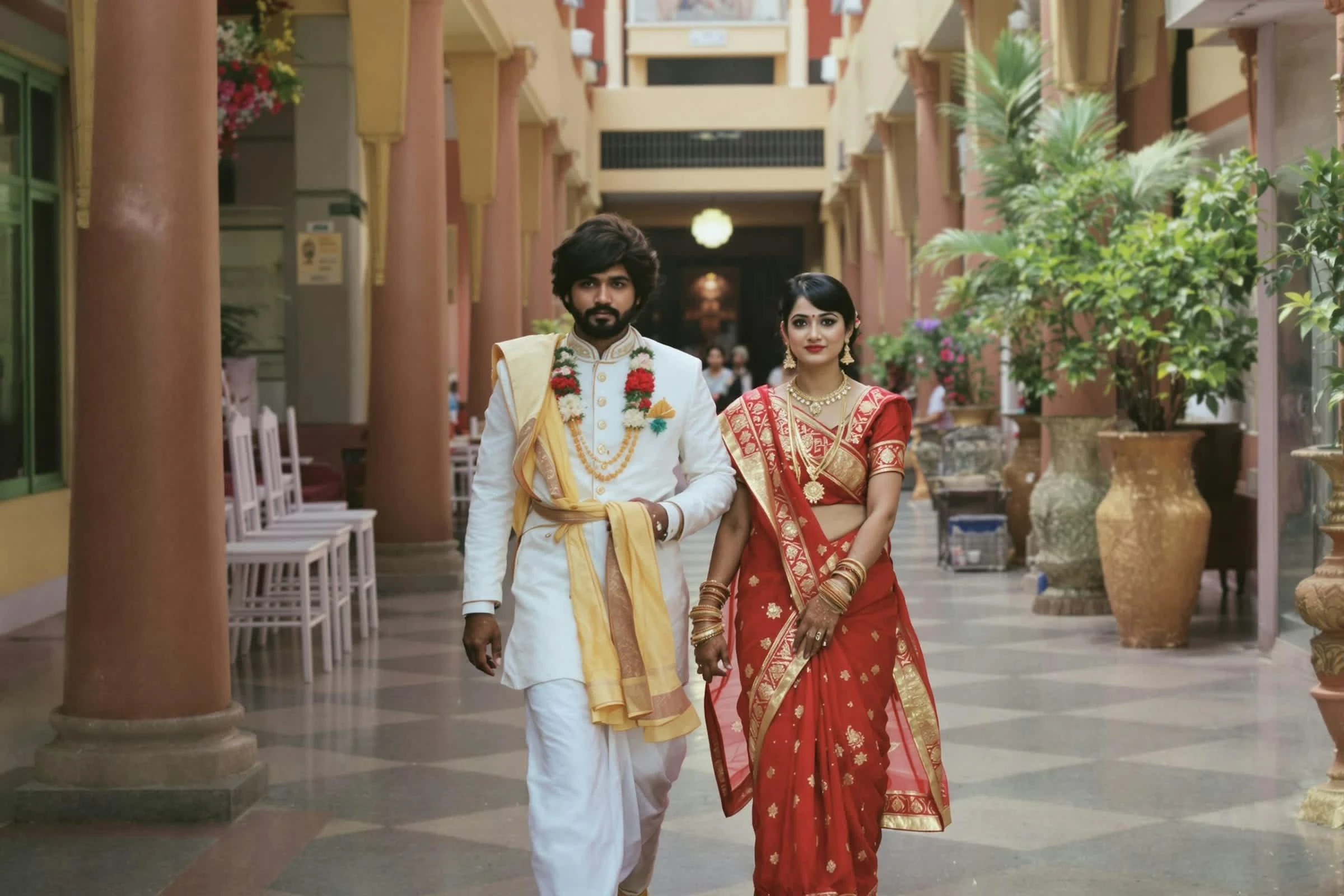 Couple walking down the hall