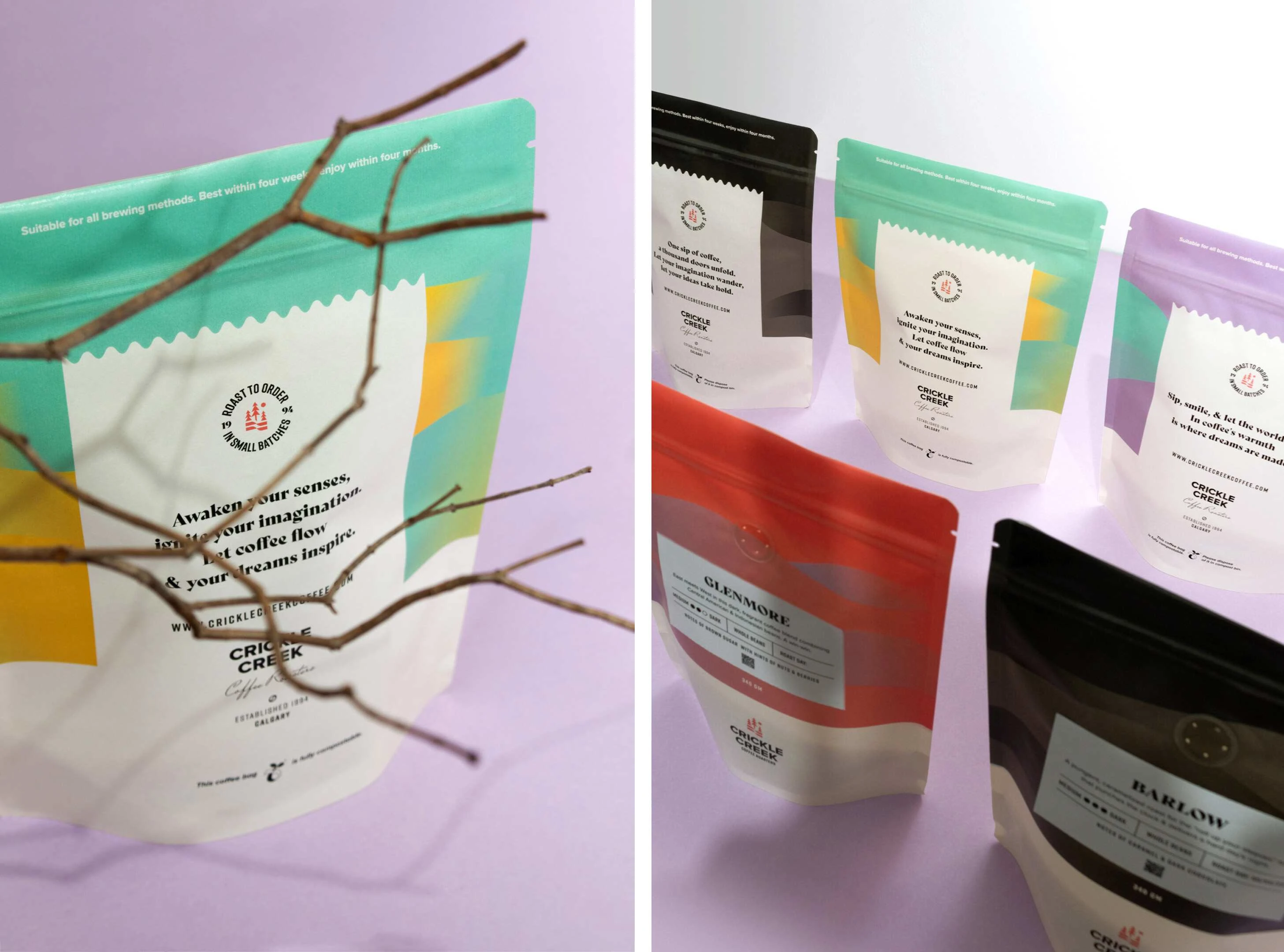 Packaging with different colors for various coffee varieties