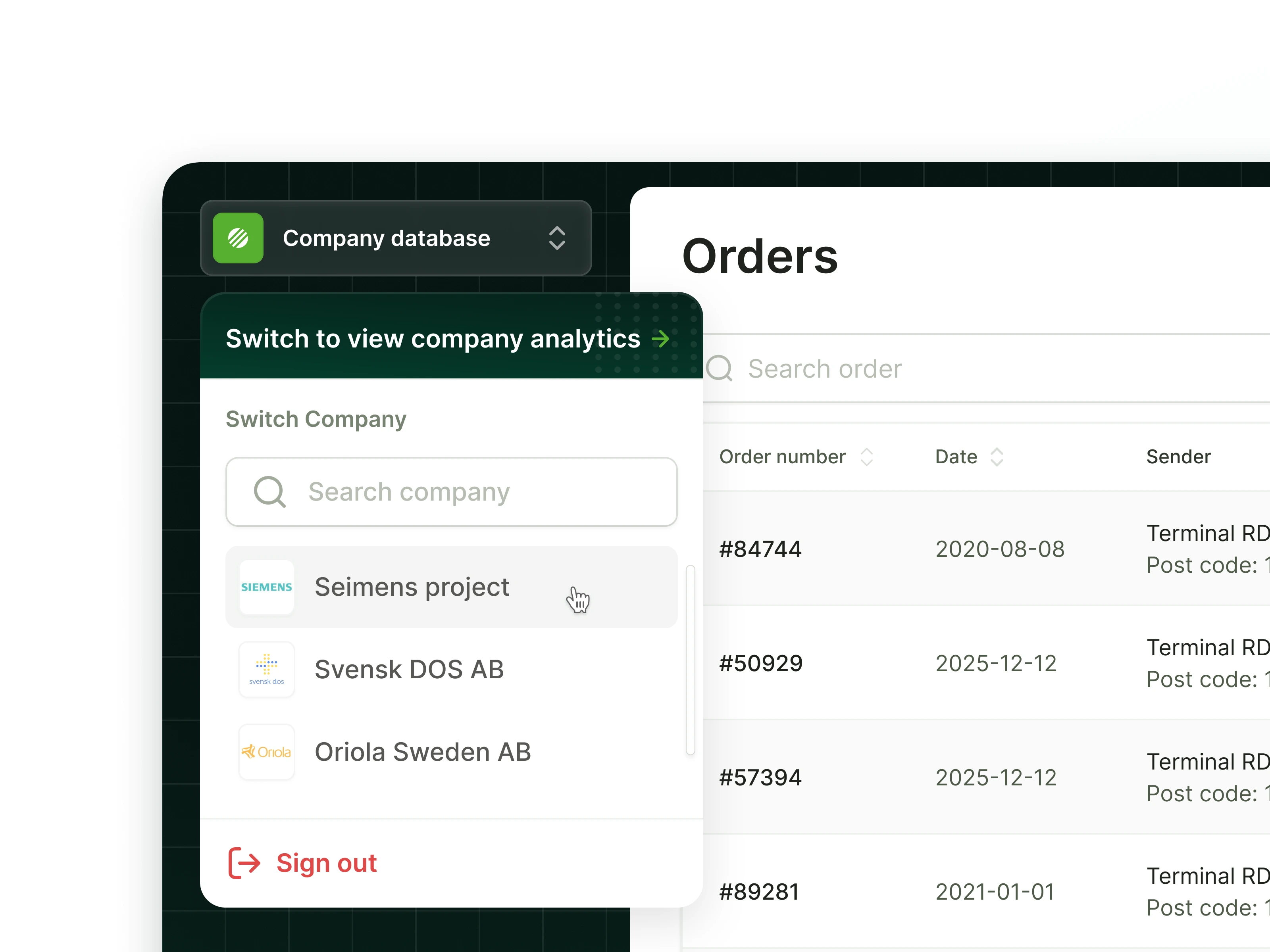 Company profile switch modal