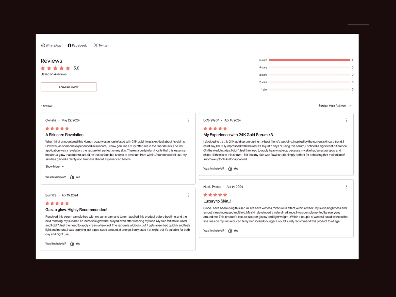 Reviews section in desktop viewport