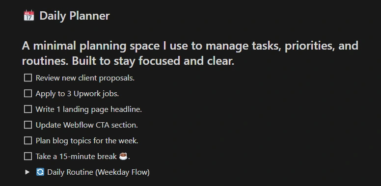 Daily Planner Section