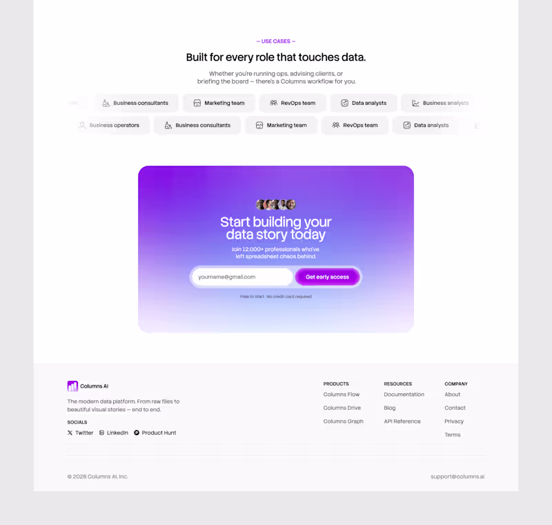 Cover image for Landing page designed for Columns