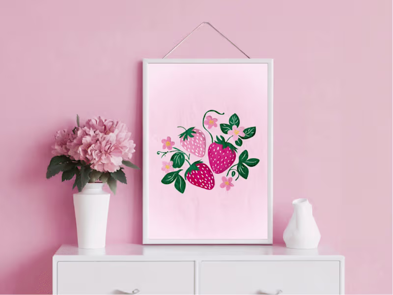 Cover image for Strawberries & Flowers | Cottage Core Illustration | Printable 