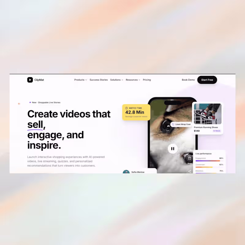 Cover image for ClipMat AI Video Commerce Framer Website Design