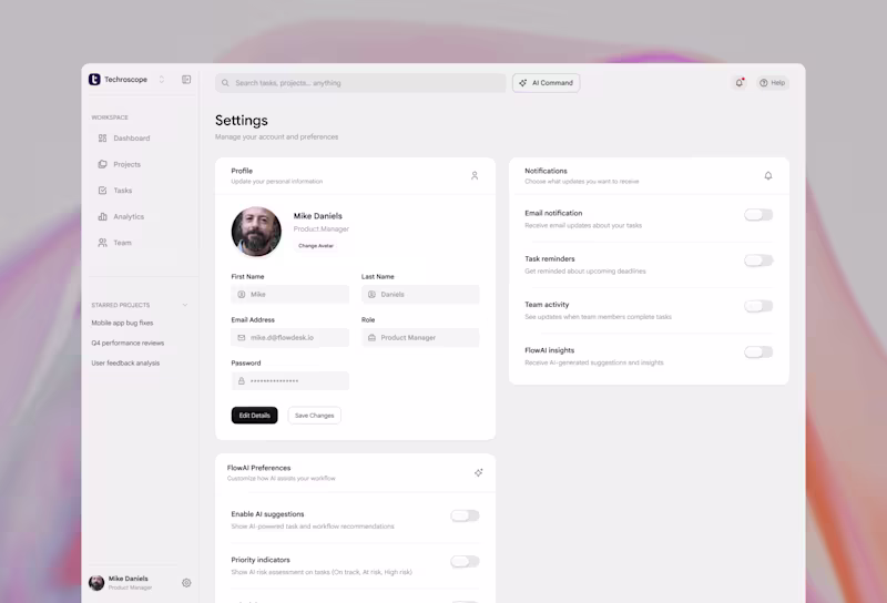 Cover image for Flowdesk Team Productivity Saas Dashboard