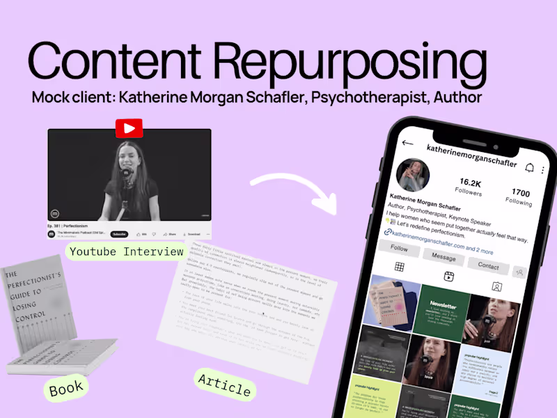 Cover image for Content Repurposing 🪄 Katherine Morgan Schafler (Mock Project)