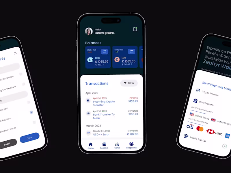 Cover image for Mobile App Design for UX-focused Zephyr Wallet.
