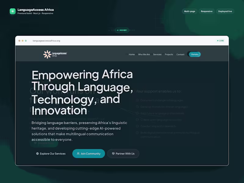 Cover image for LanguageAccess Africa Website Frontend Development