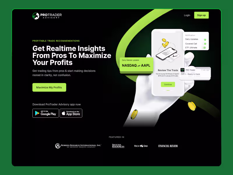 Cover image for Protrader Landing page and UIUX + webflow animation