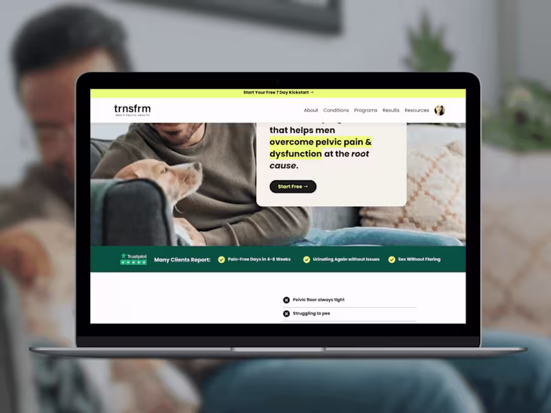 Cover image for Transform Men's Pelvic Health ✷ Branding + Kajabi Website