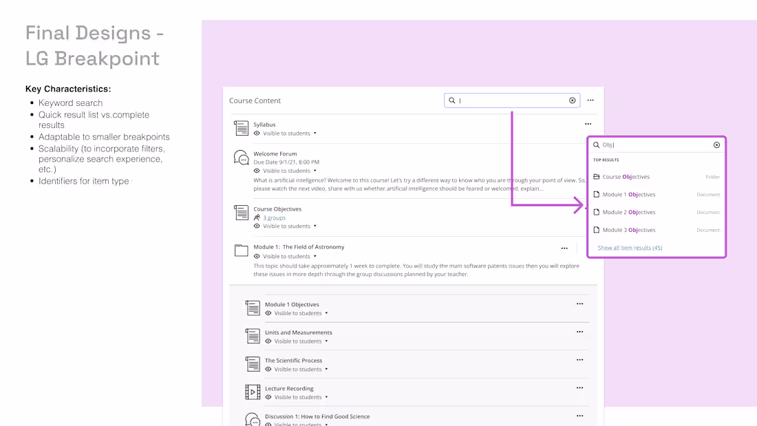 Cover image for Course Content LMS - Search Experience Redesign