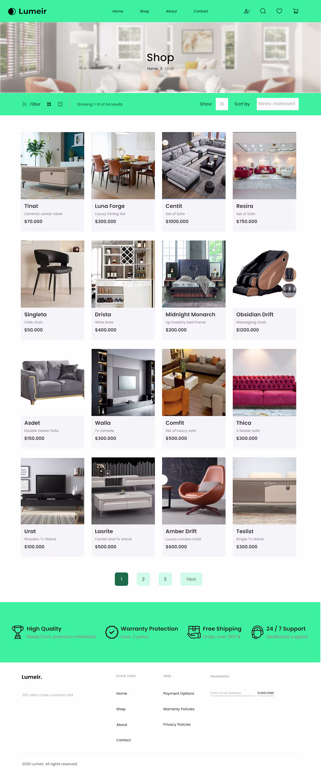 Cover image for A shop page for Lumeir Furniture displaying newly released p...