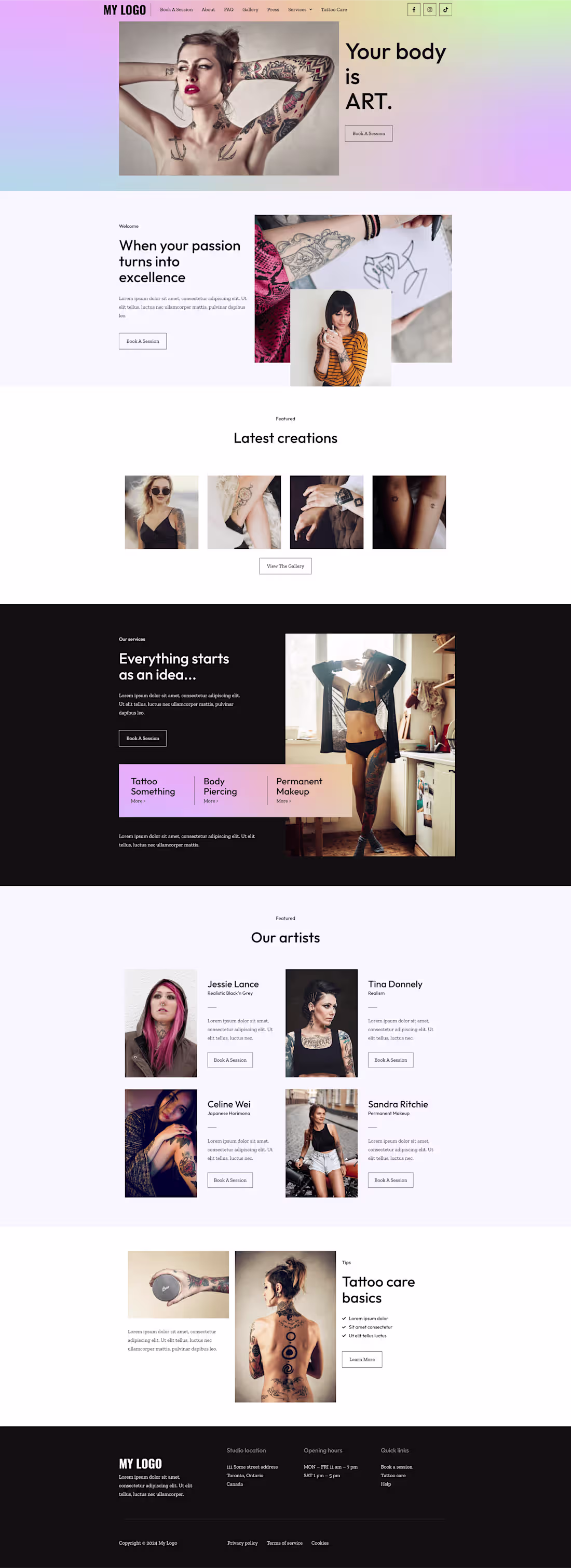 Cover image for Bold Website UI Design for Tattoo & Piercing Studios