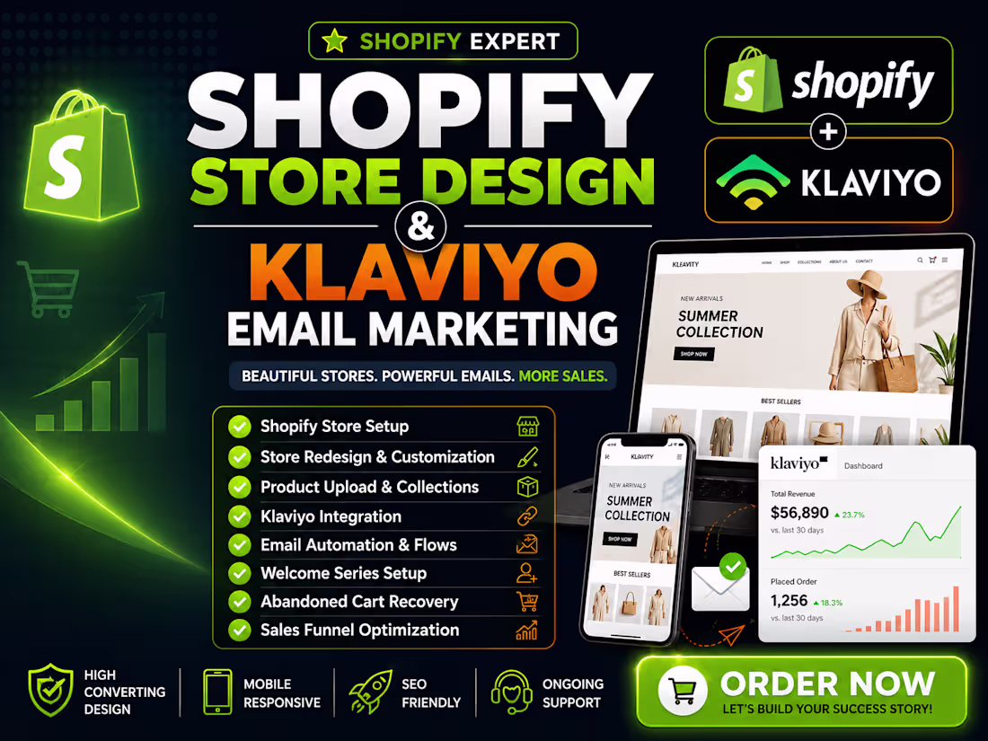Cover image for High converting shopify store design, klaviyo email marketing