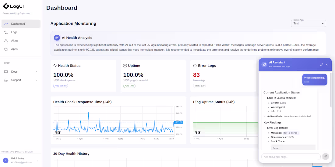 Cover image for I made a custom logging platform for my apps, its free and o...