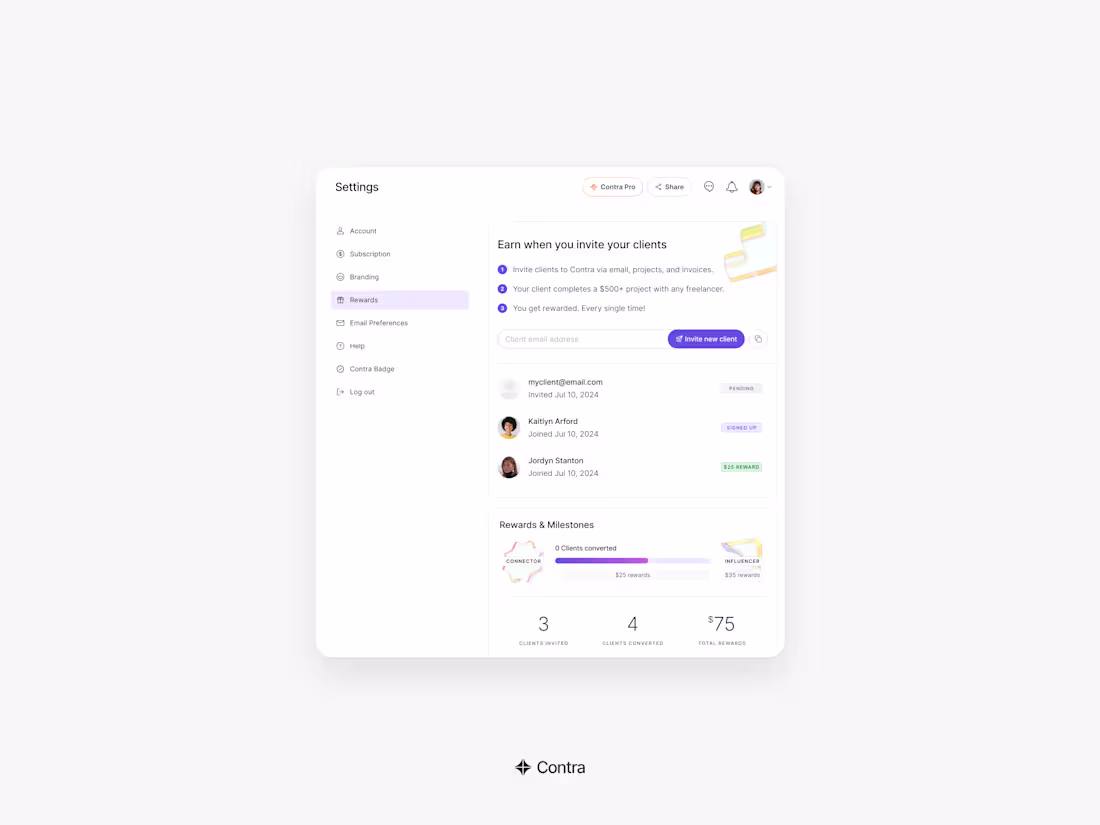 Cover image for Contra Dashboard & Referrals