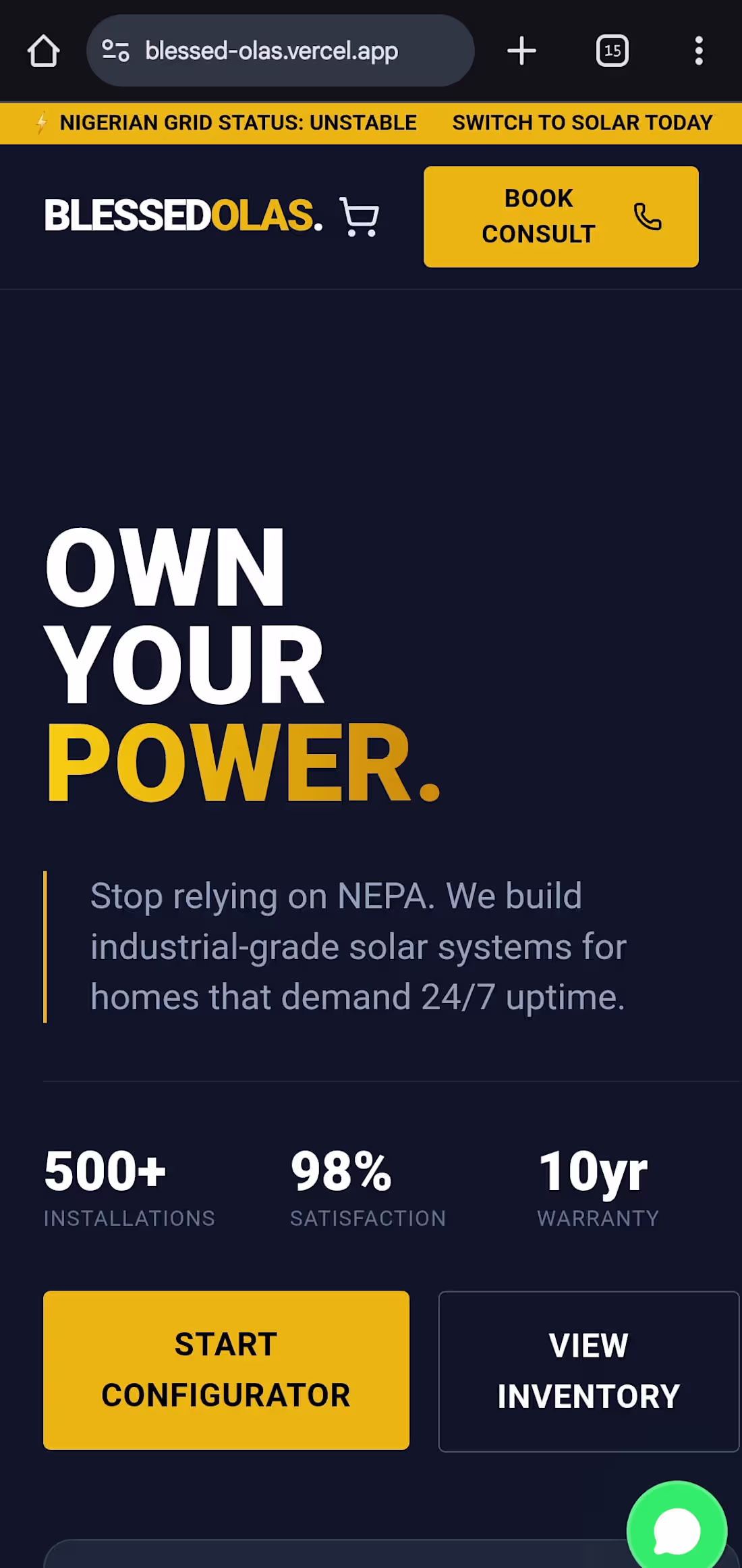 Cover image for A website for solar installation