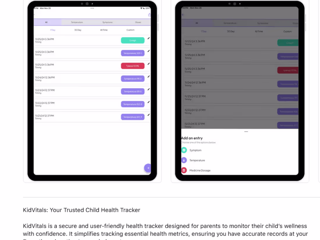 Cover image for KidVitals Child Health Tracker Development