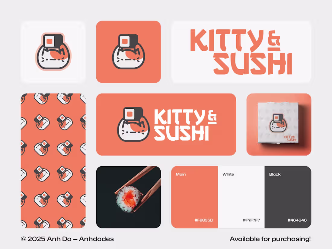 Cover image for Kitty and sushi logo design for sale Exclusive logo design b...