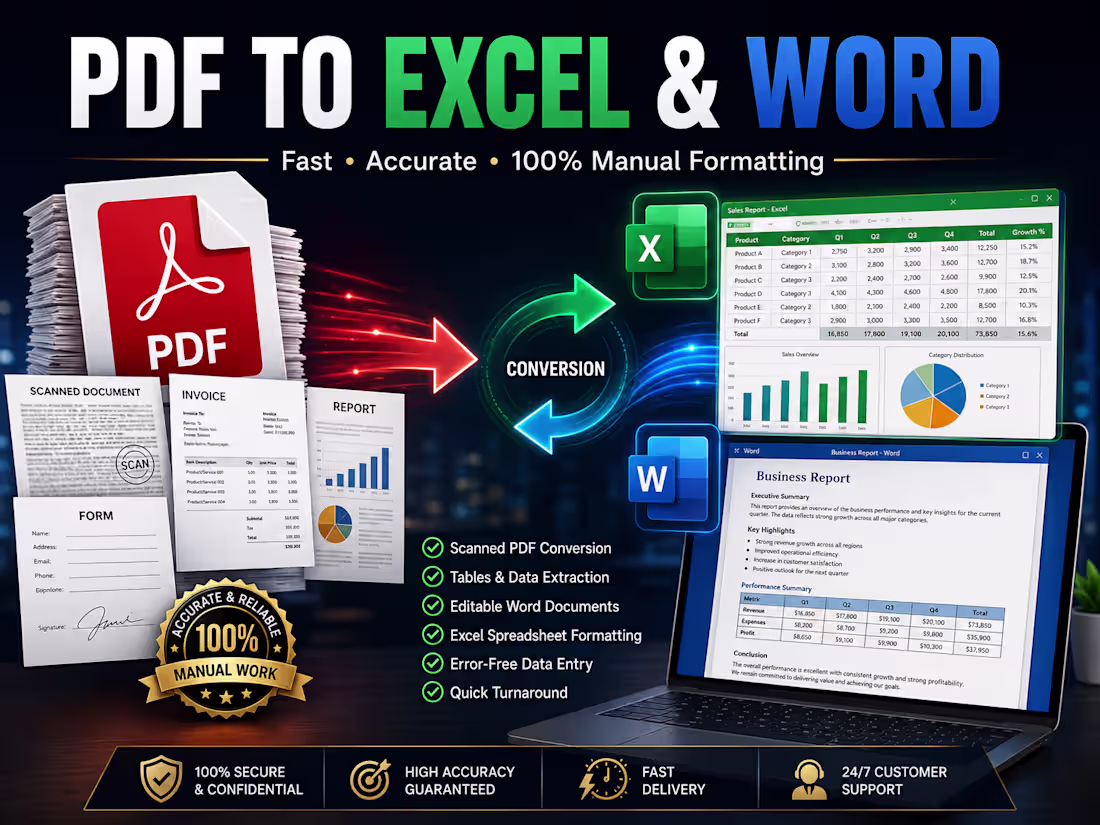 Cover image for PDF to Excel & Word Conversion