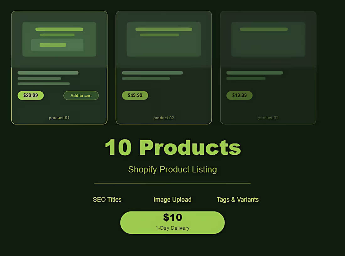 Cover image for Shopify Product Listing – 10 Products (Fast & SEO-Optimized)