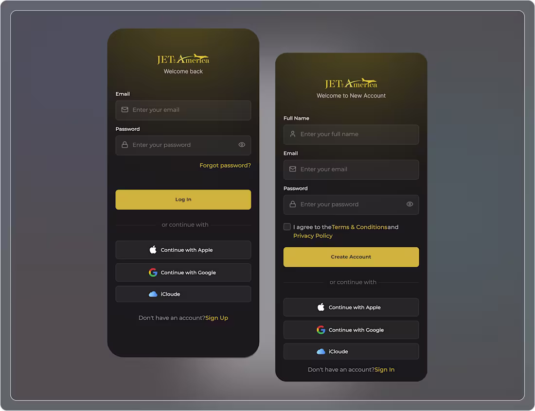 Cover image for JetAmerica – Premium Sign In & Sign Up UI Design A premium d...
