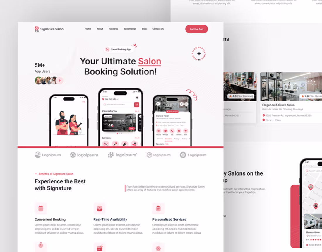 Cover image for App Landing Page | Barber and Beauty Salon Mobile App on Behance
