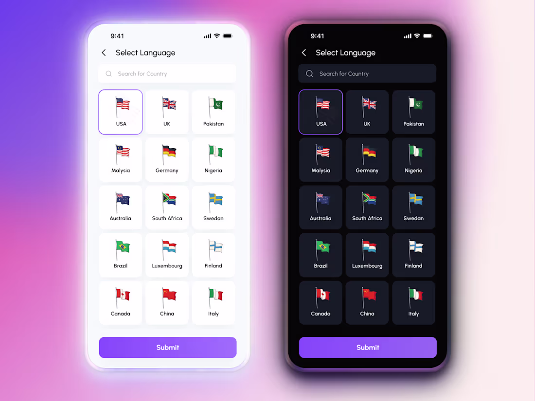 Cover image for Language Selection UI – App Design Concept