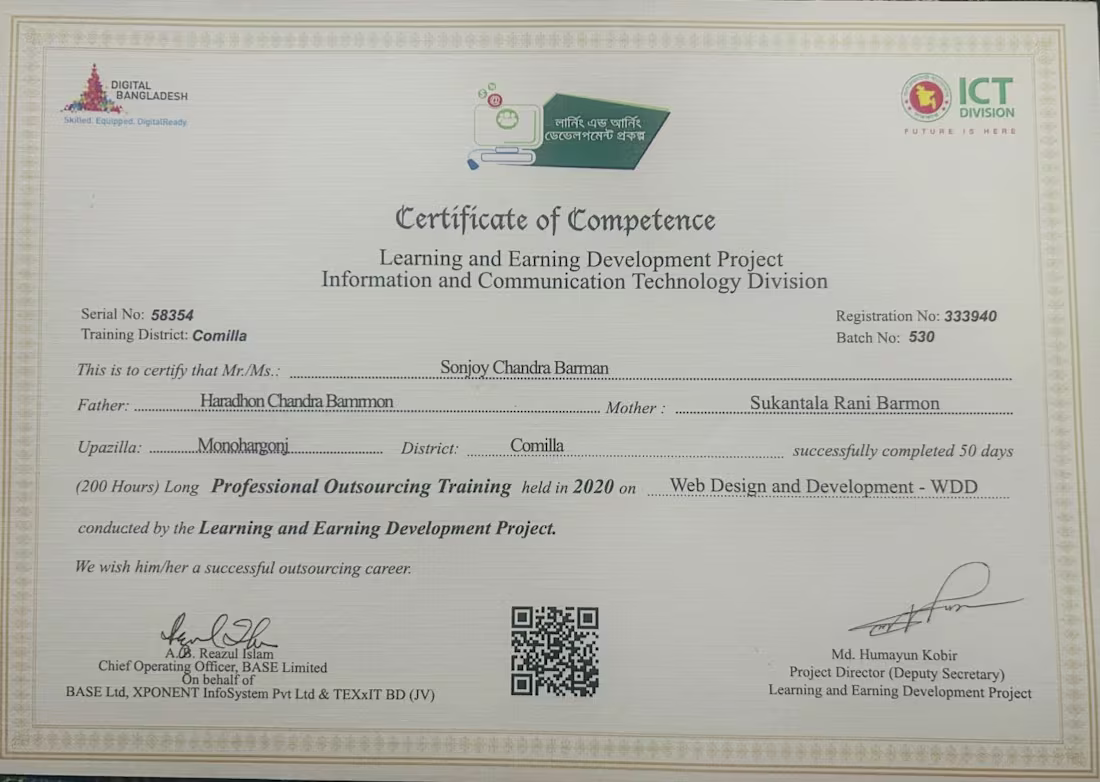 Cover image for Government-Certified Web Developer 🇧🇩
This certificate
