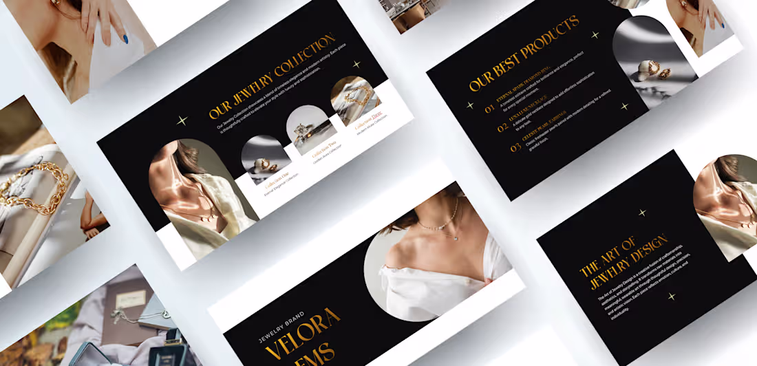 Cover image for Modern Jewelry Pitch Deck Design for Velora Gems