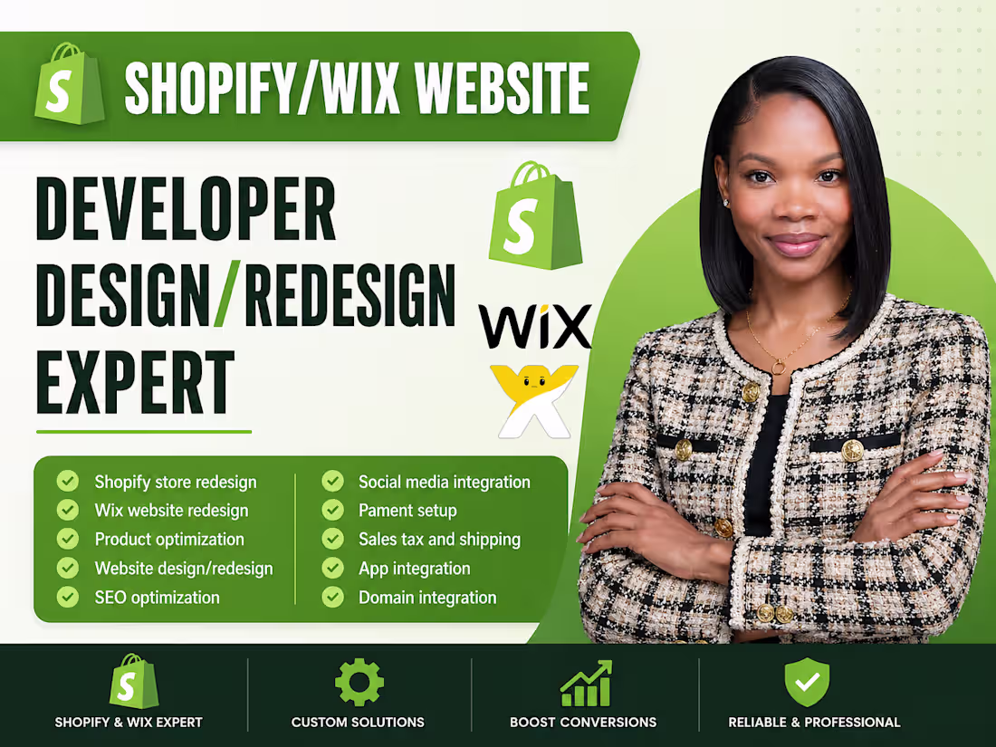 Cover image for Setup Shopify store redesign Wix website design & update Shopify