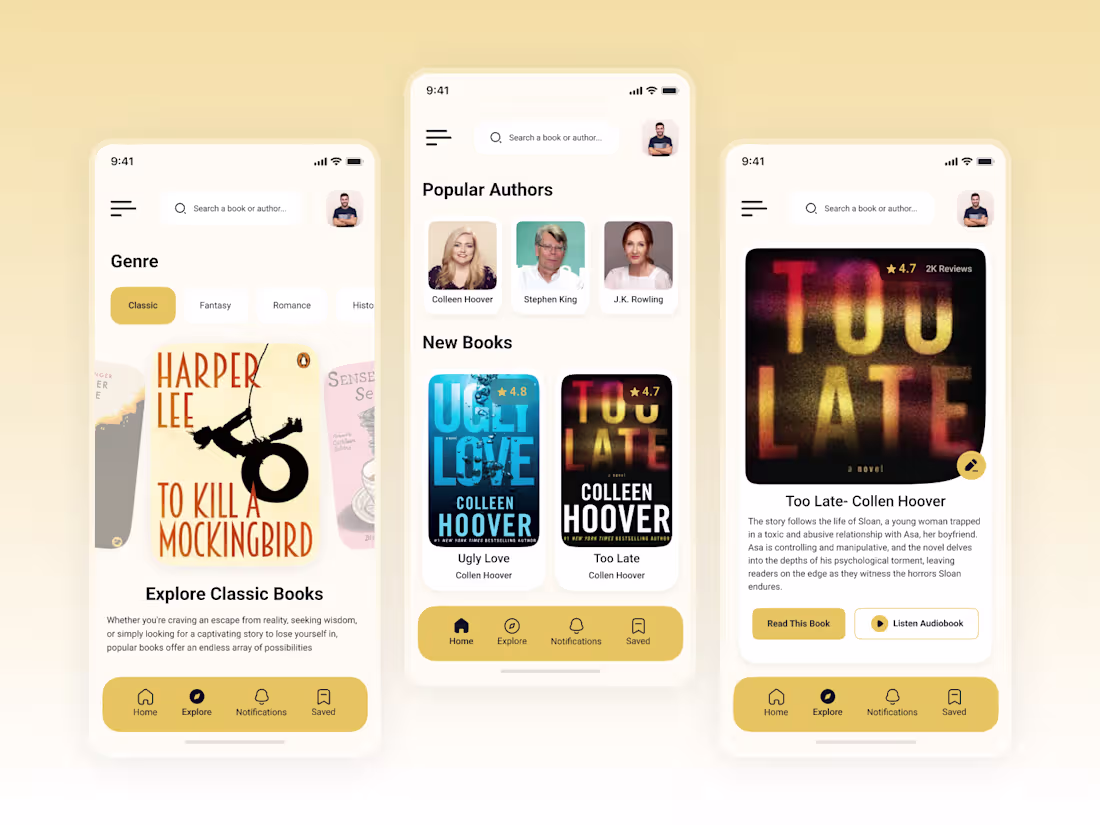 Cover image for Online Reading & Audiobook Mobile App UI Design
