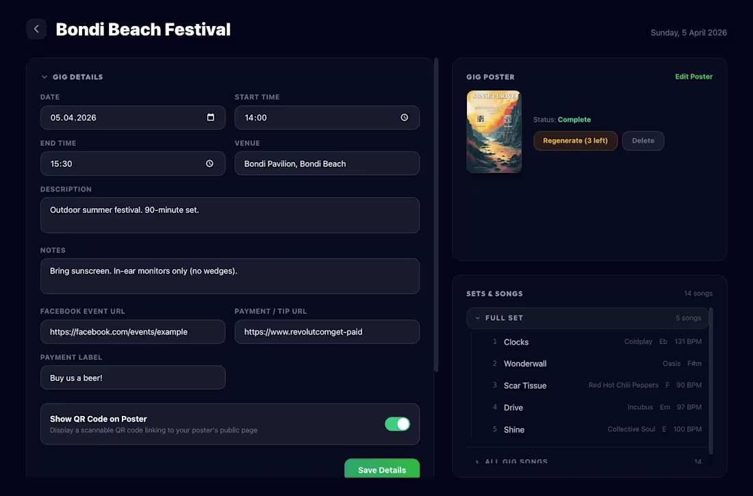 Cover image for Song mapping and gig management platform for musicians · 202...