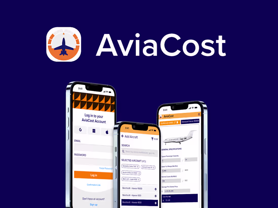 Cover image for Web and iOS UI design and landing page design for AviaCost 