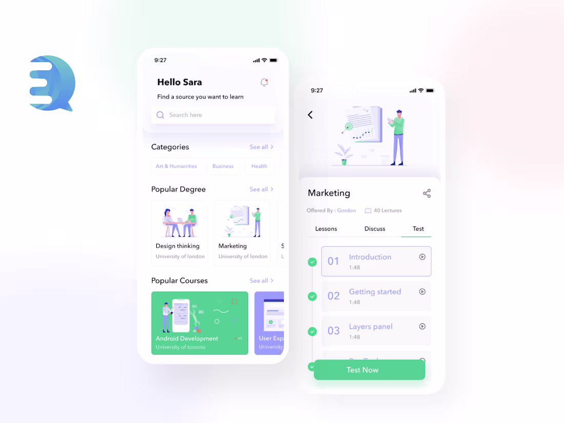 Cover image for UI Design for E- Learning App