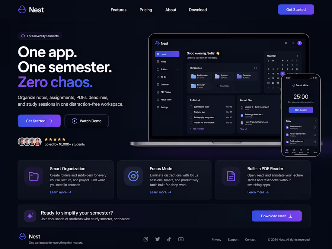 Cover image for Nest — Student Productivity App