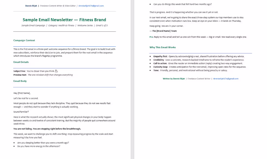 Cover image for Sample Email Newsletter — Fitness
