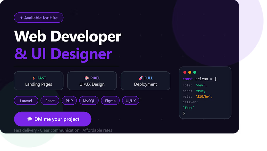 Cover image for 🚀 Available for Web Development