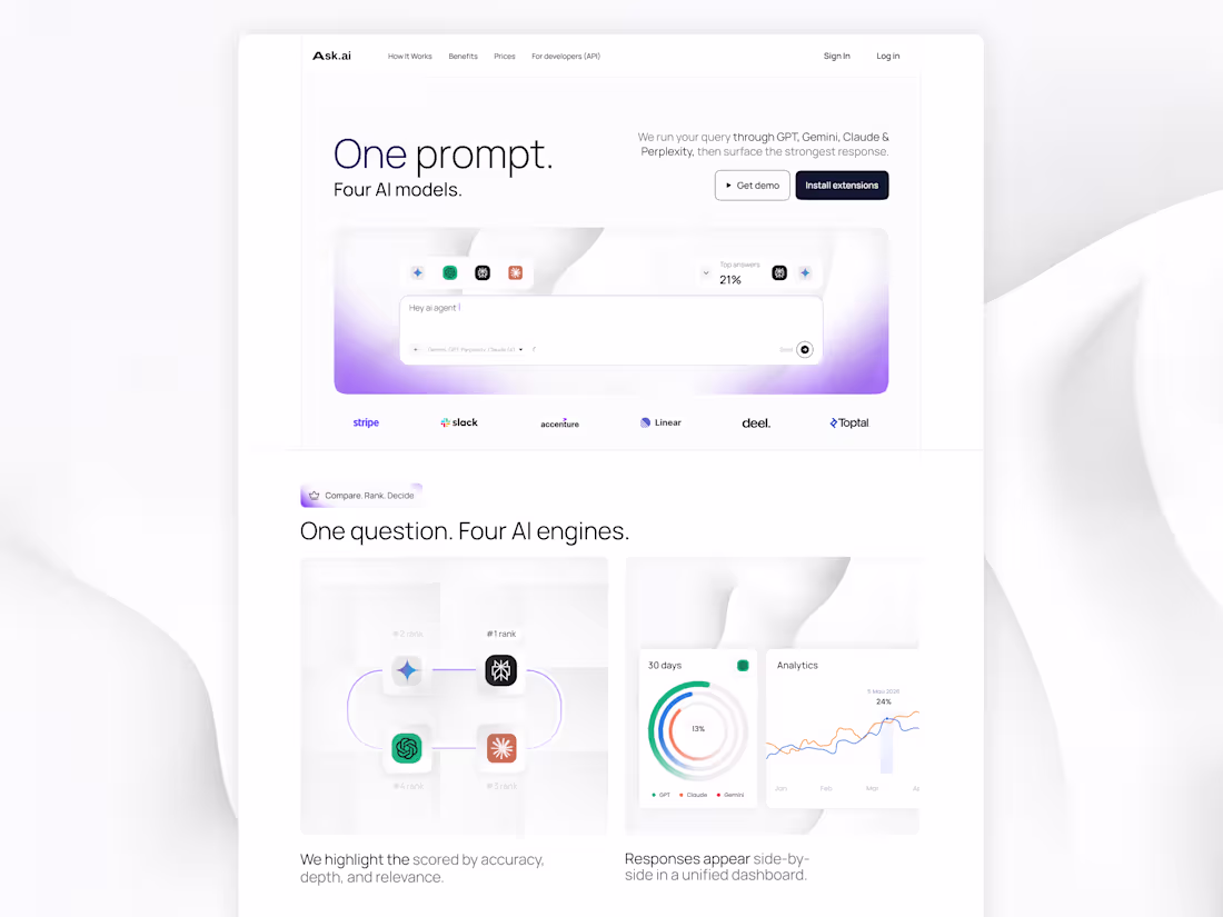 Cover image for Model AI Aggregator Landing, build in Framer and custom UI UX