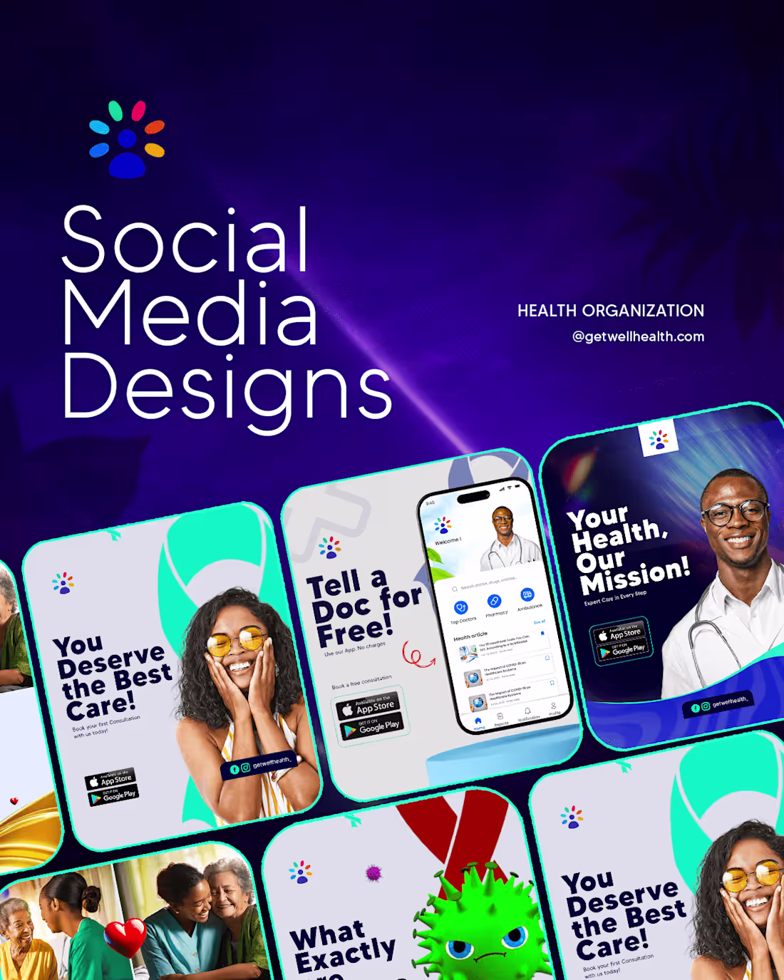 Cover image for Social Media Designs for Getwell Health Organization