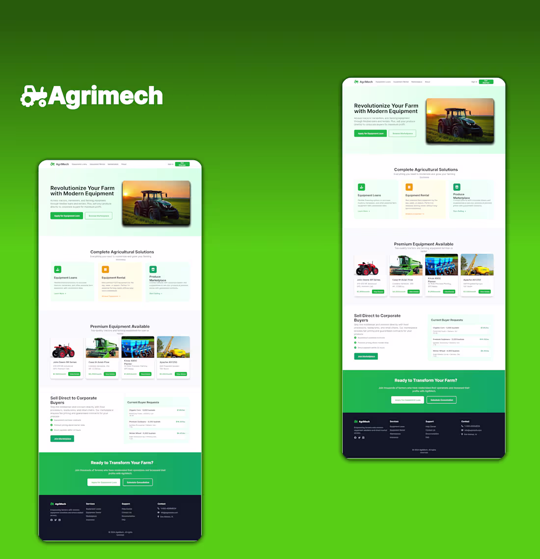 Cover image for a landing page design for mechanize farming . that help farm...