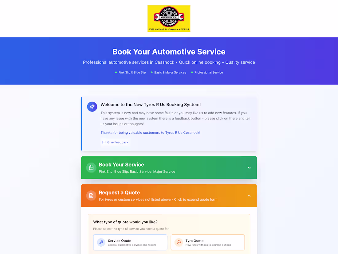Cover image for Tyres R Us Booking System Development