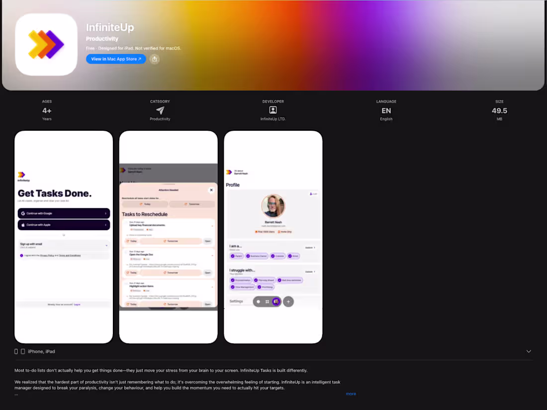 Cover image for InfiniteUp Tasks: AI-Powered iOS Productivity App