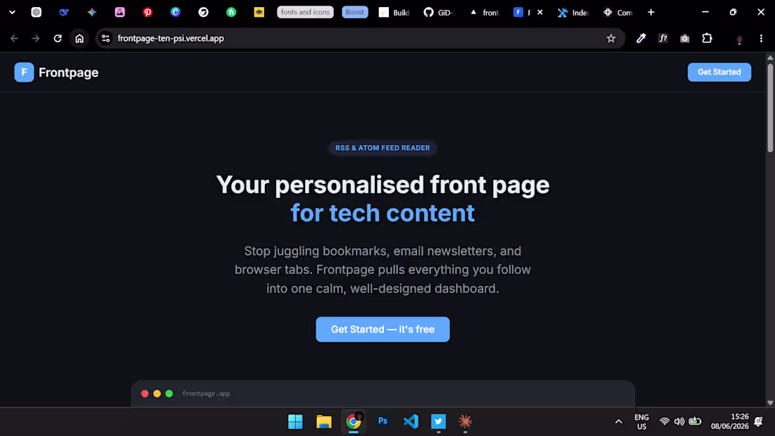 Cover image for Just finished building Frontpage, a